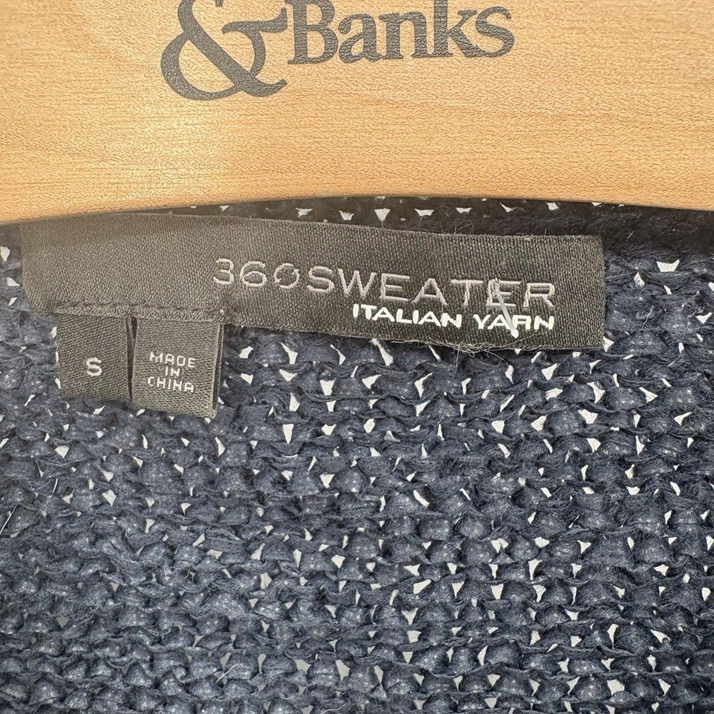 360 Sweater Women's Small Navy Blur Knit Crew Neck Ribbed Pullover Italian Yarn - Picture 4 of 7